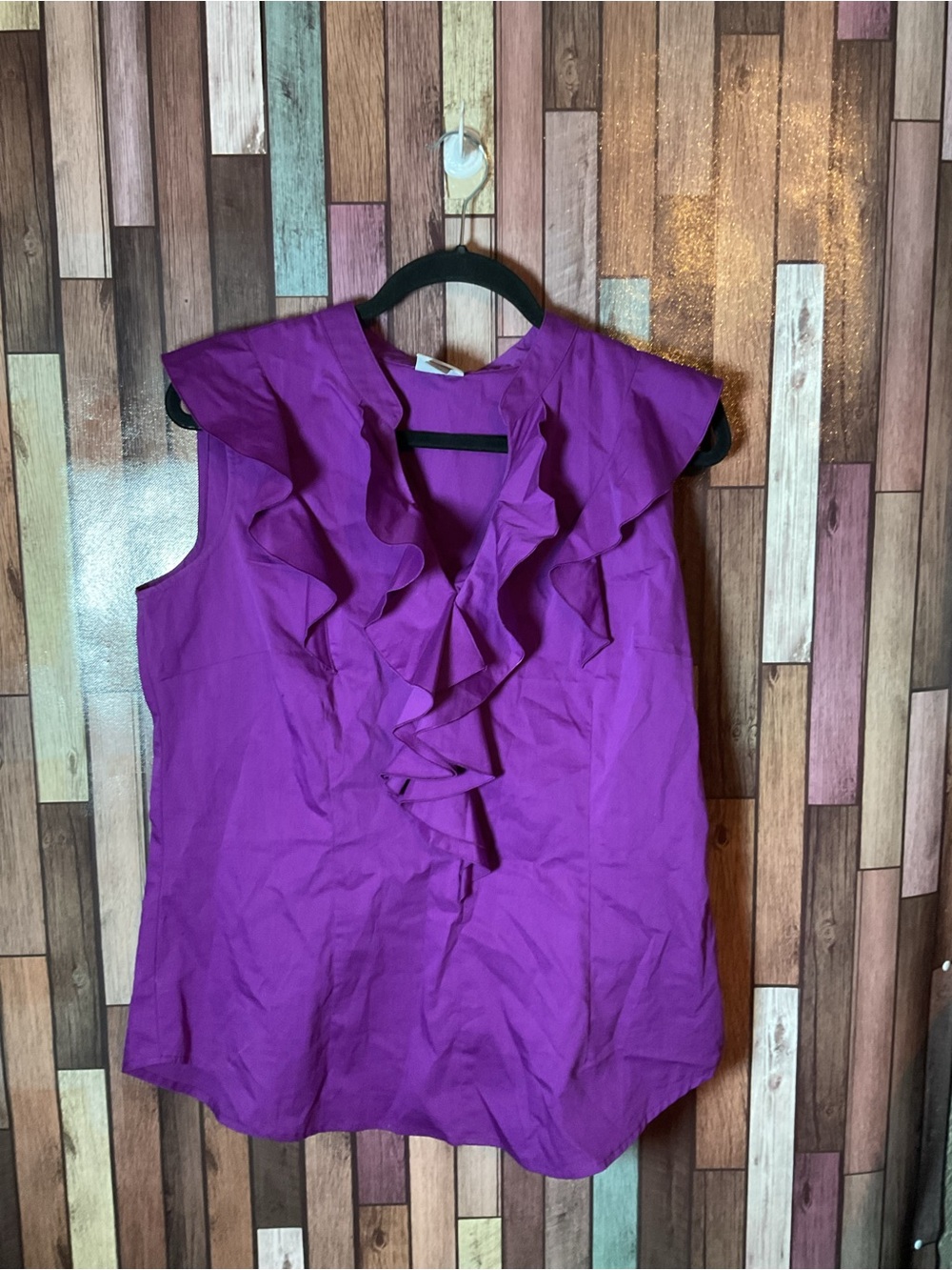 Worthington Vibrant Purple Ruffled Sleeveless Blouse Women’s Size Large